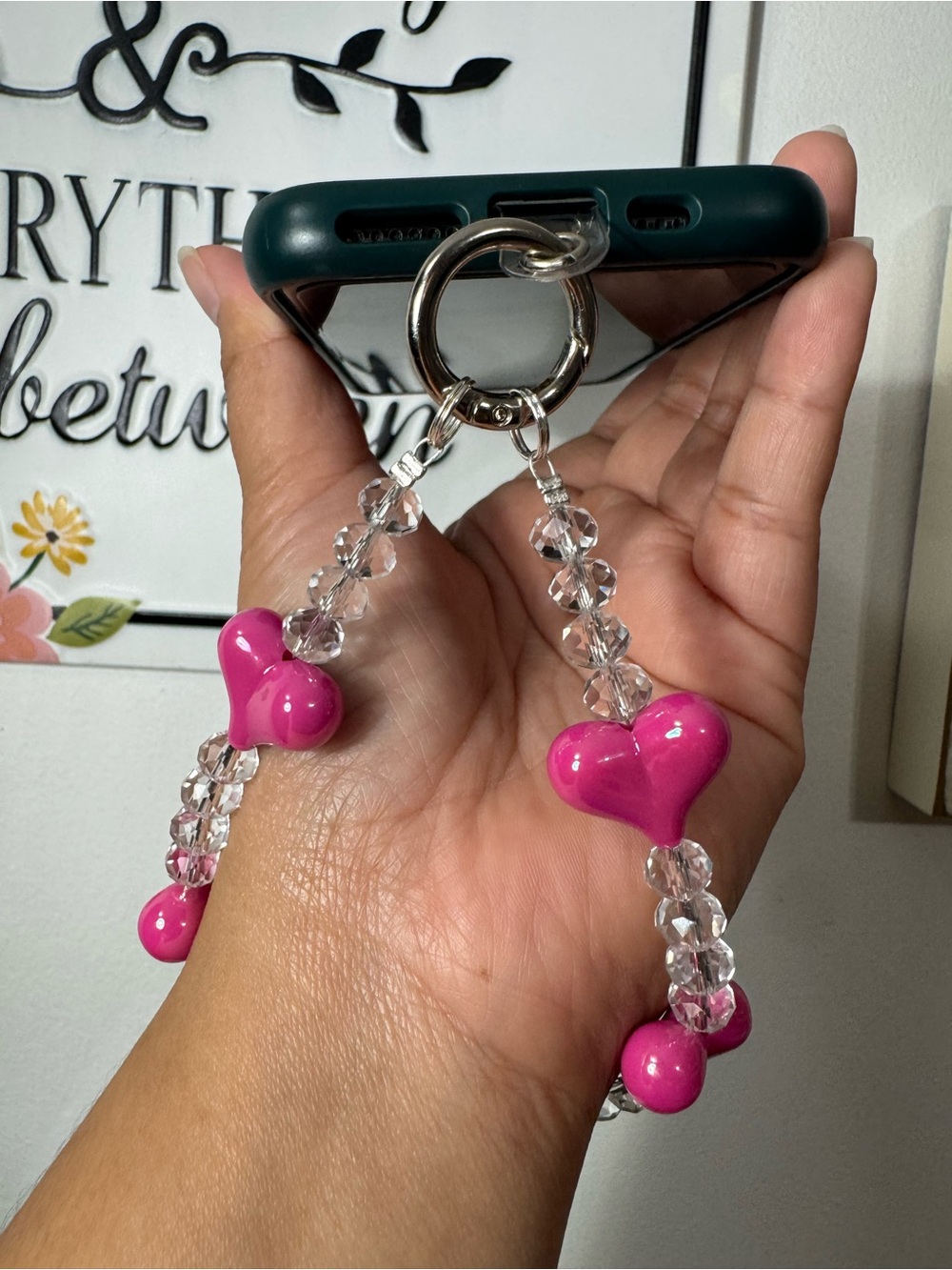 Bling Bling Crystal with Fuchsia Hearts Phone/Key/Bag Chain #P1105 - Picture 7 of 8